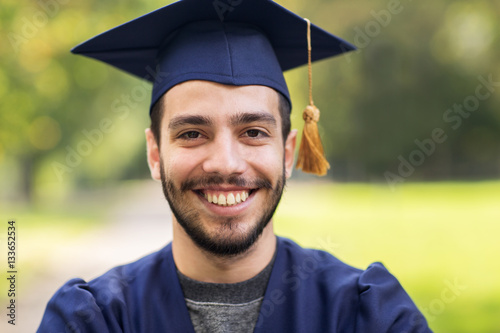close up of student or bachelor in mortar board photo