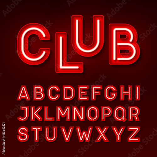 Broadway night club vintage style neon font, red