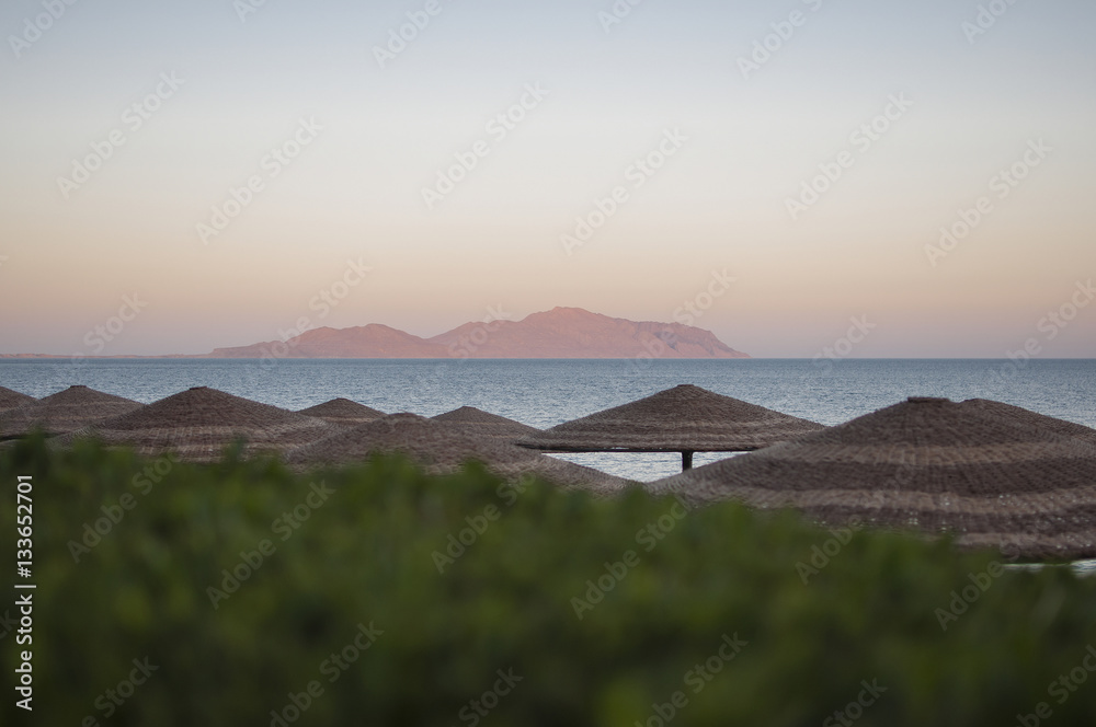 View of the island Tehran and the Red Sea at sunset. Egypt, Sharm-el-Sheikh