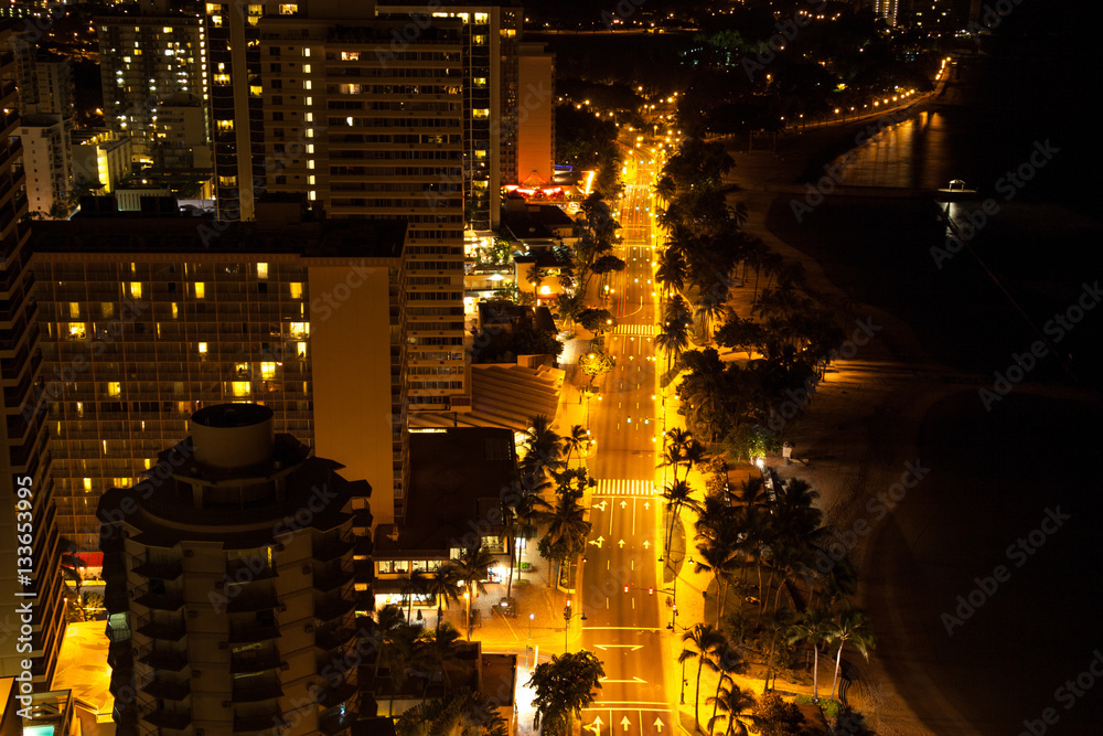 Night view from Waikiki hotel