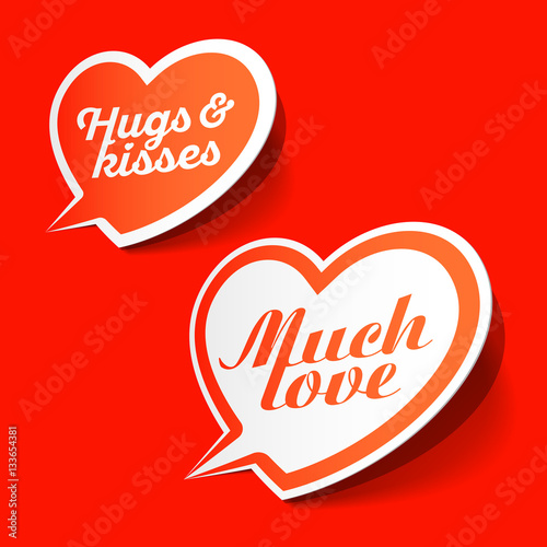Much love and hugs & kisses speech bubbles, Happy Valentines Day celebration design element