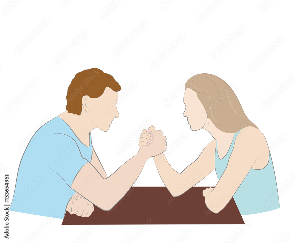 Men vs. women. arm wrestling. vector illustration Men vs. women. arm wrestling. vector illustration