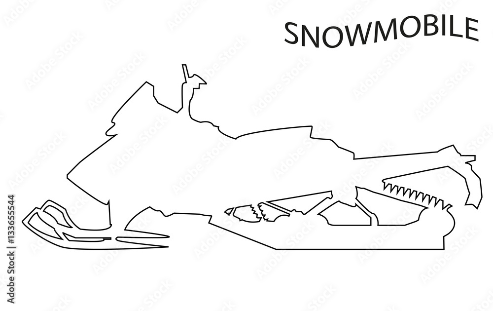Outline silhouette of snowmobile. Vector isolated object. Design element. - obrazy, fototapety, plakaty 