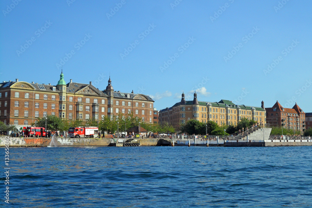 Fototapeta premium Beautiful vintage style architecture as seen from the cruise boat, Copenhagen, Denmark