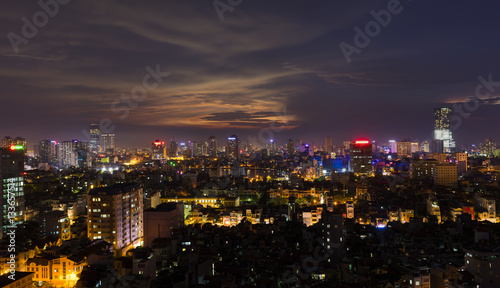 Aerial view of Hanoi skyline at West Lake   Ho Tay in Vietnamese   at twilight