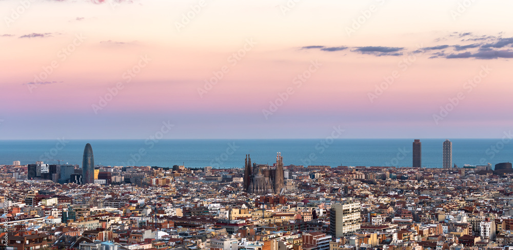 Fototapeta premium Sagrada Familia and panorama view of barcelona city,Spain