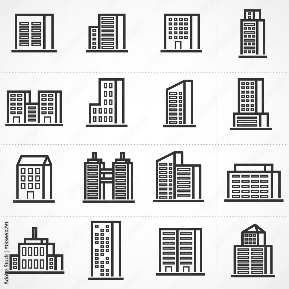 Vector town and building icon set