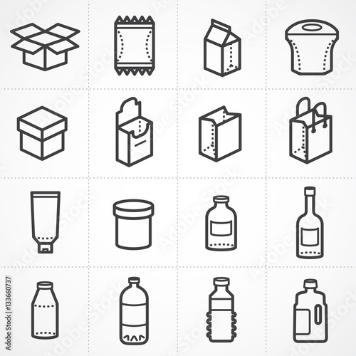 Vector box and bottle package icon set