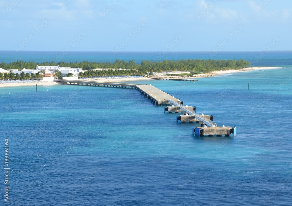 Cruise ship pier reaching in to the ocean on Grand Turk Island, Turks and Caicos

