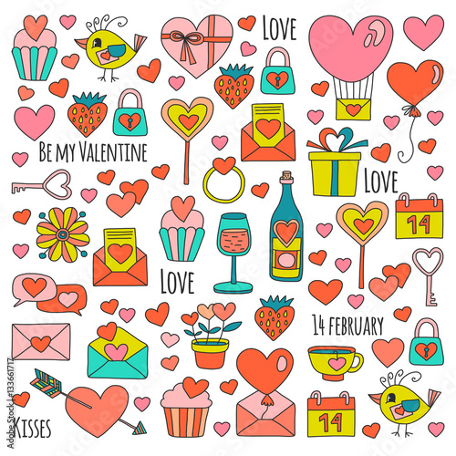 Valentine Day Vector pattern with heart  cake  balloon