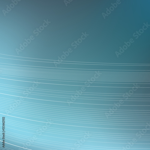 Abstract blue background. Parallel curved strips. Geometric lines in perspective.