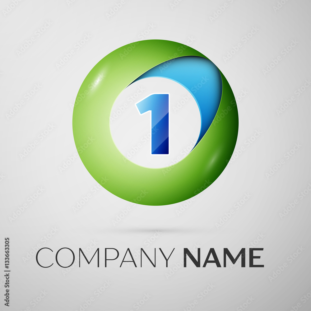 Number one vector logo symbol in the colorful circle on grey background