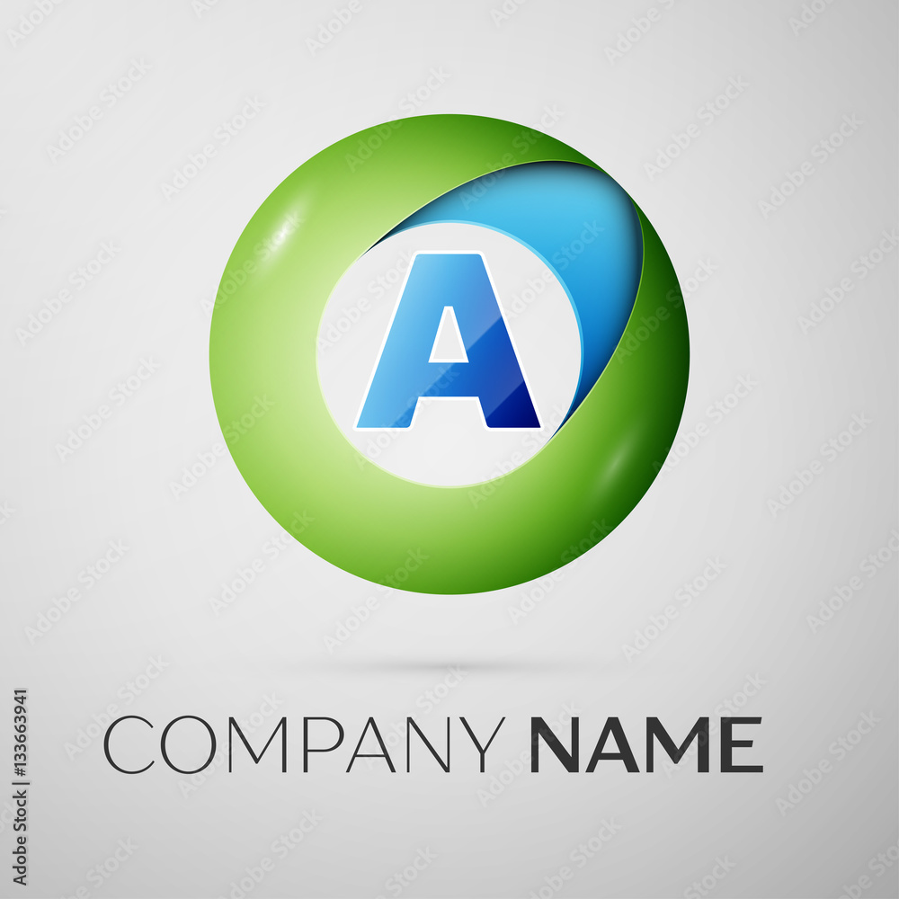 Letter A vector logo symbol in the colorful circle on grey background ...