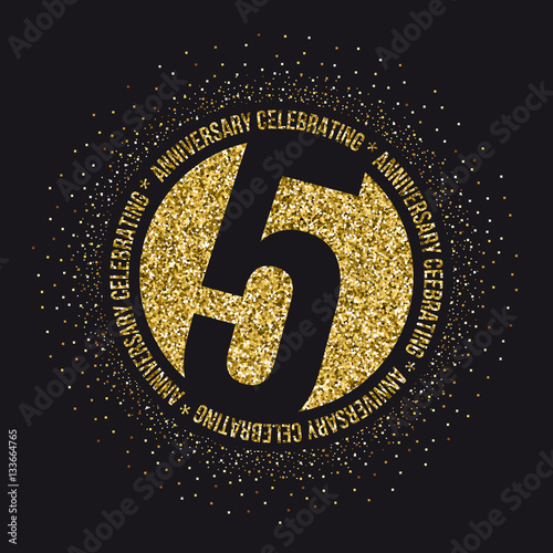 Five years anniversary golden celebration logotype. 5th anniversary gold logo.