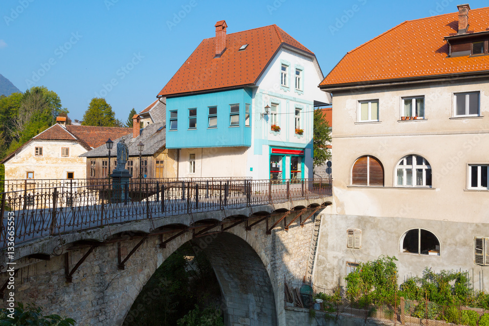 Old Stone bridge in Skofja Loka town, Slovenia