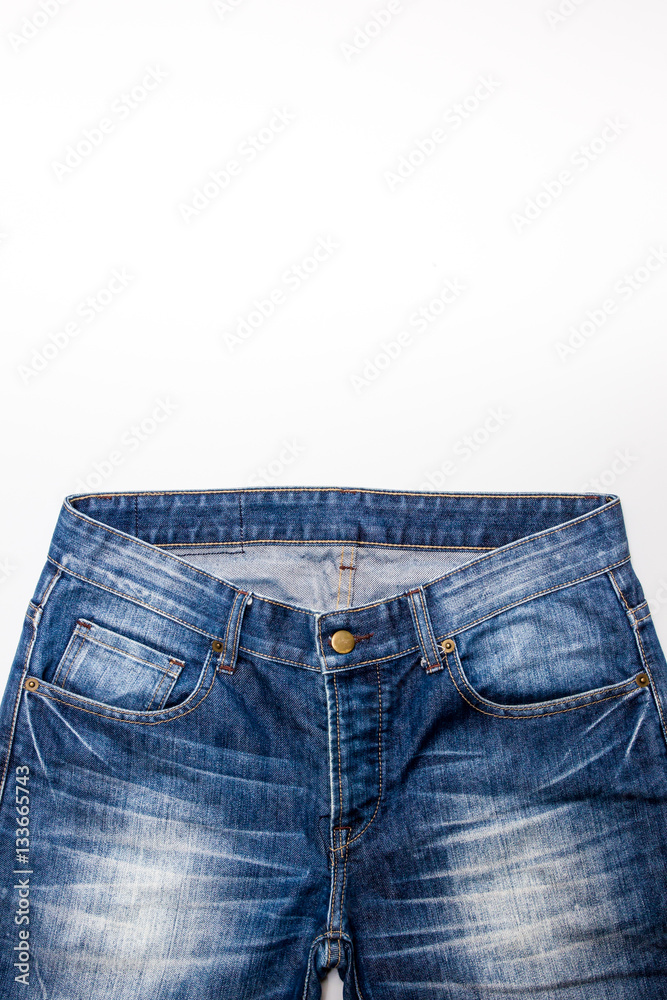 Basic jean pattern close up on white background.