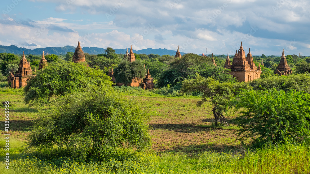 Panoramic view of Bagan pagodas field, Bagan Ancient city, Manda