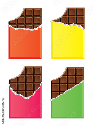 vector dark chocolate bars with a bite