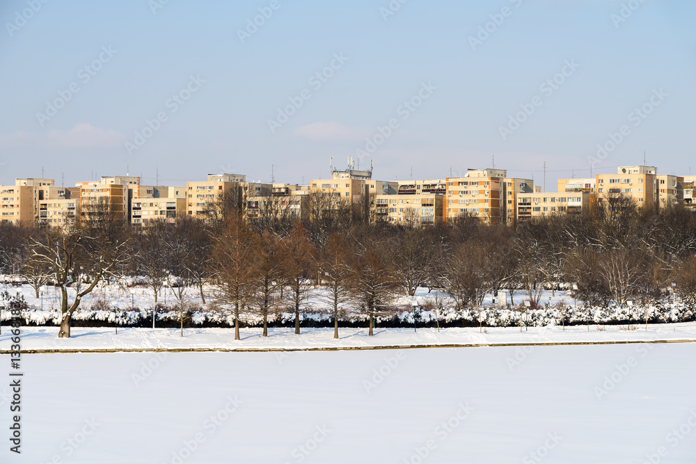 Bucharest City Skyline In Winter