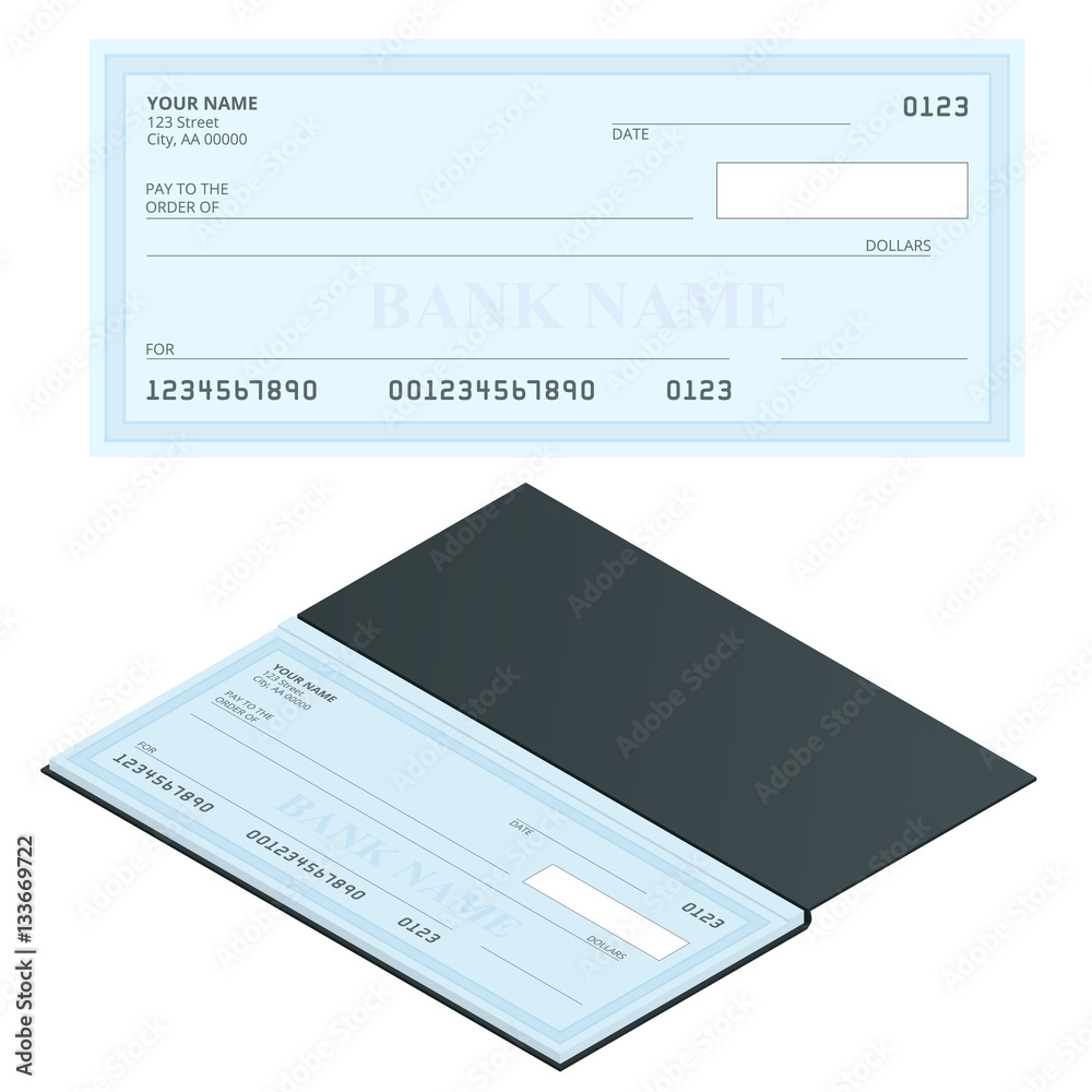 Check In Bank Bank Check with Modern Design. Flat illustration. Cheque book on ...