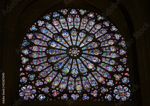 The stained glass-work in the Notre Dame in Paris