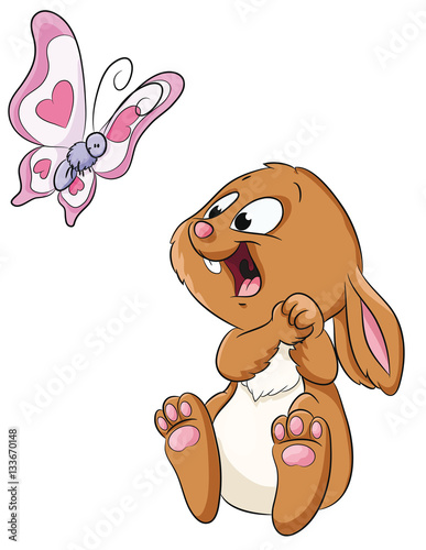 Vektor Illustration eines niedlichen Häschens mit einem Schmetterling
