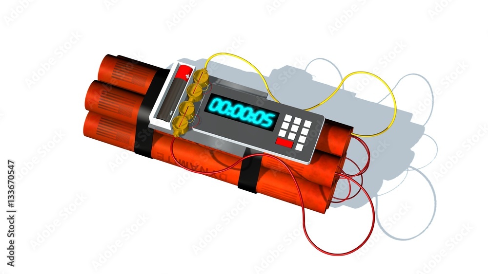 Naklejka premium Dynamite bomb with digital timer - isolated on white