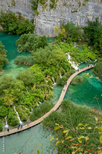 Wooden bench on the Plitvice lakes