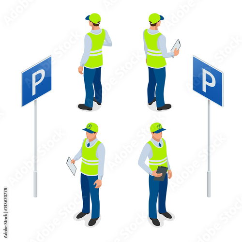 Canvas Print Isometric Parking Attendant