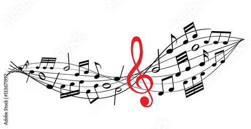 Musiknoten mit einem roten Notenschlüssel