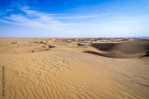 Aerial view with sand dunes on Maranjab Desert in Iran