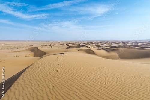 Aerial view with sand dunes on Maranjab Desert in Iran