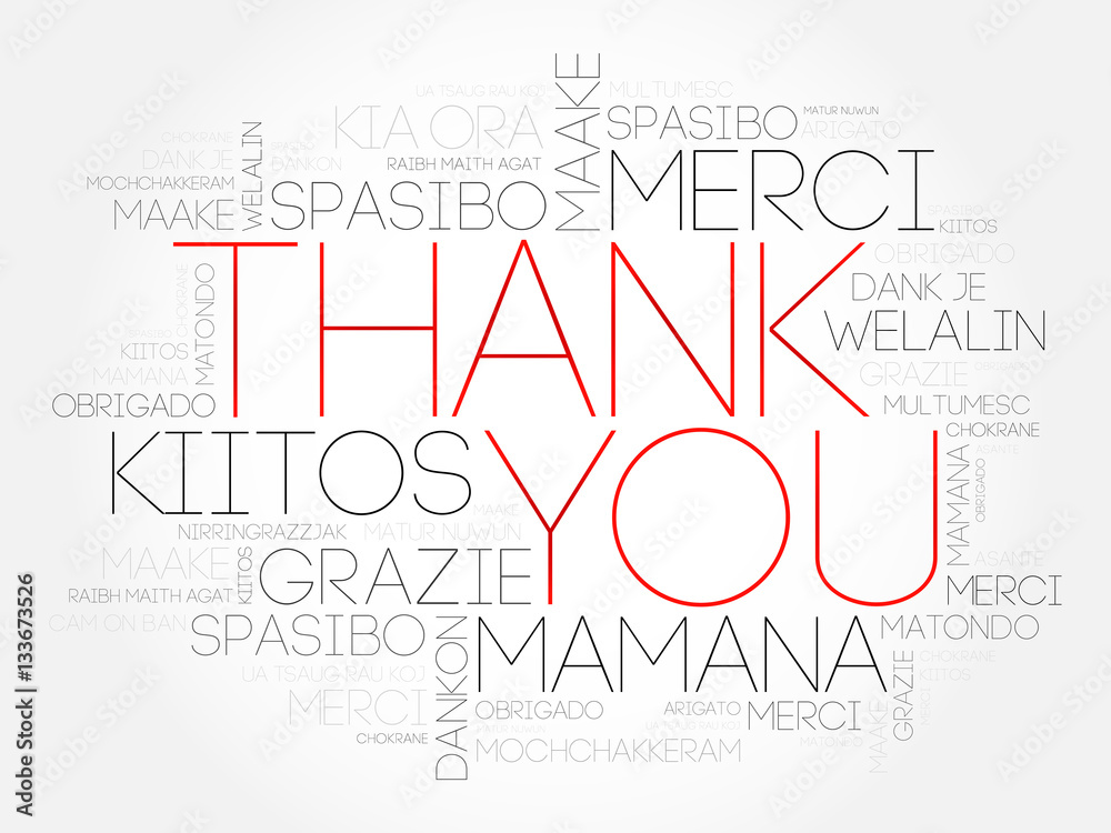 Obraz premium Thank You Word Cloud background, all languages, multilingual for education or thanksgiving day