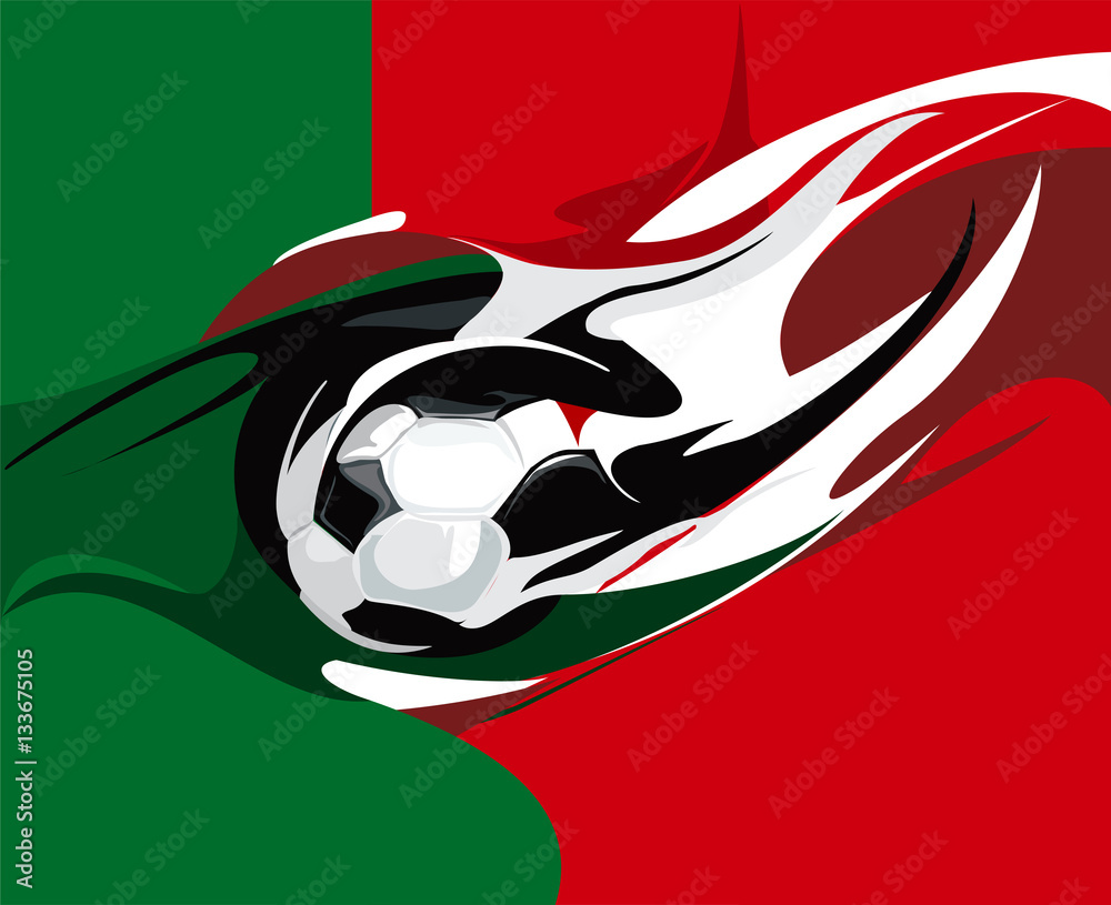 Fototapeta Portugalska piłka nożna. Piłka nożna pod banderą Portugalii.