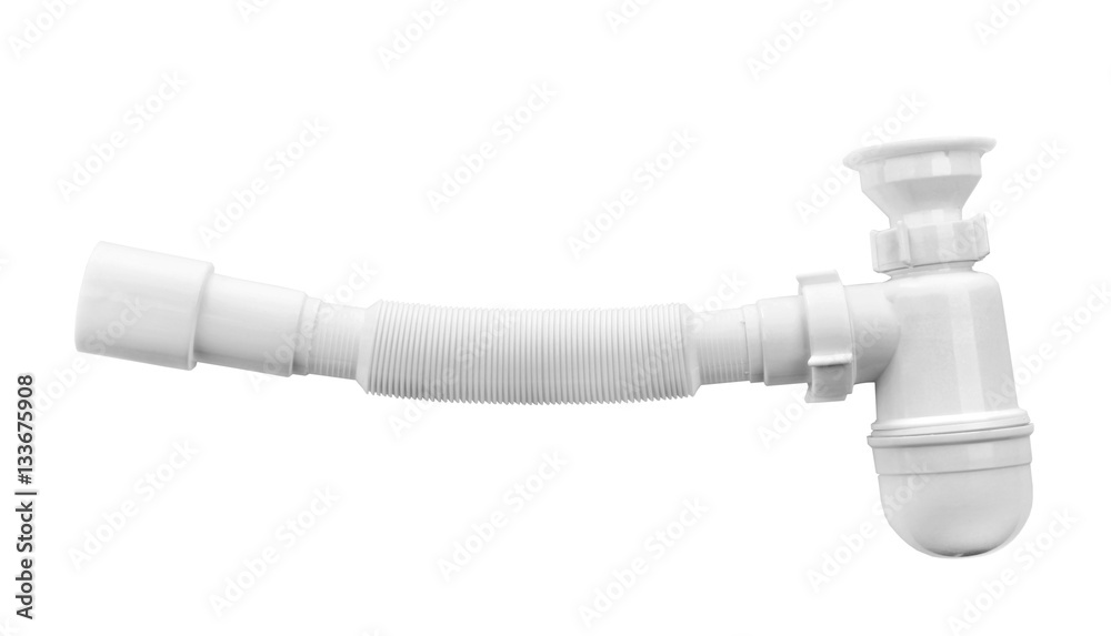 Plastic pipe with water trap, isolated on white Plastic pipe with water trap, isolated on white