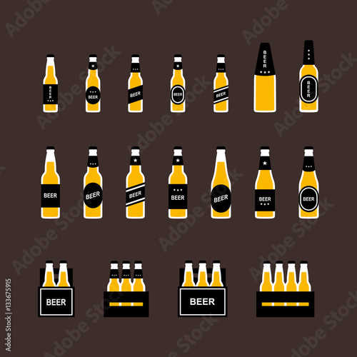 Beer bottle flat colored icon set