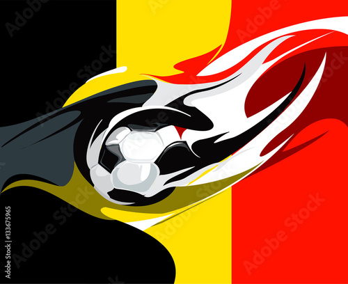 Balgian football. Soccer ball on the flag of Belgium