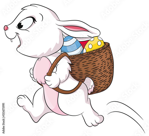 Vektor Illustration eines niedlichen Häschens mit einem Korb voller Ostereier