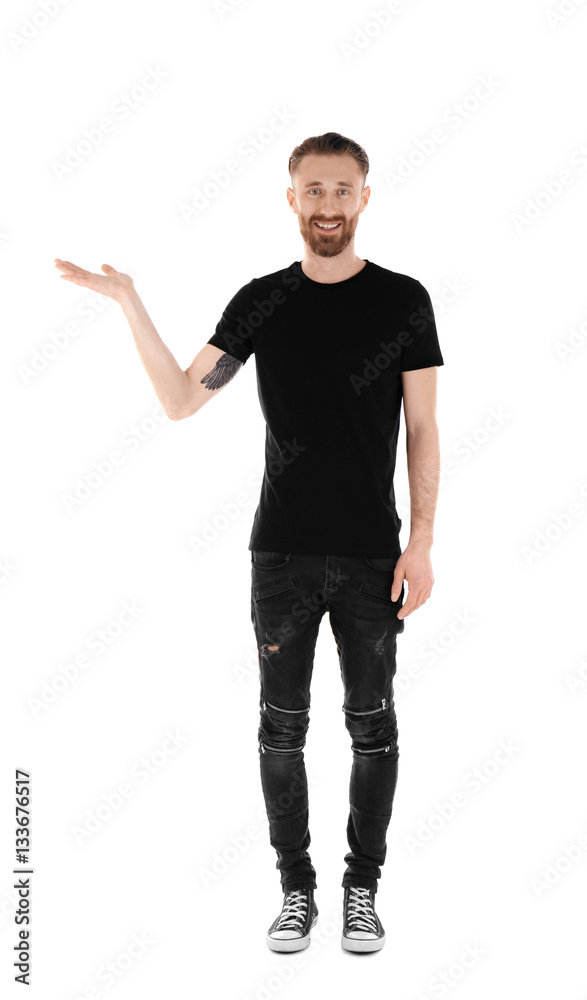 Young handsome man in black T-shirt isolated on white Young handsome man in black T-shirt isolated on white