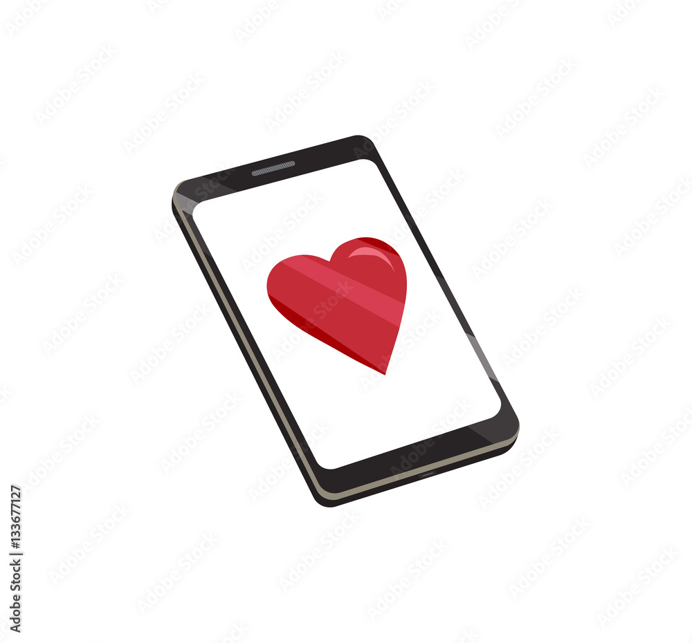 Flat vector image of a heart on a smart phone screen Flat vector image of a heart on a smart phone screen