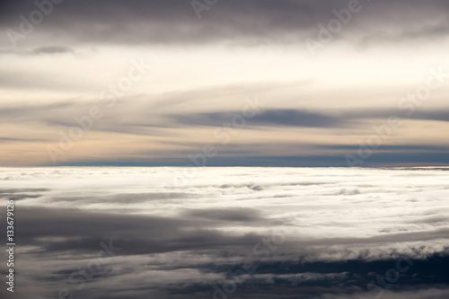 Spectacular view of carpet clouds from airplane