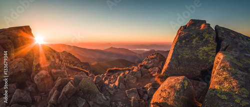 Rocky Mountain Peak. Landscape at Sunset. View from Mount Dumbier in Low Tatras, Slovakia.