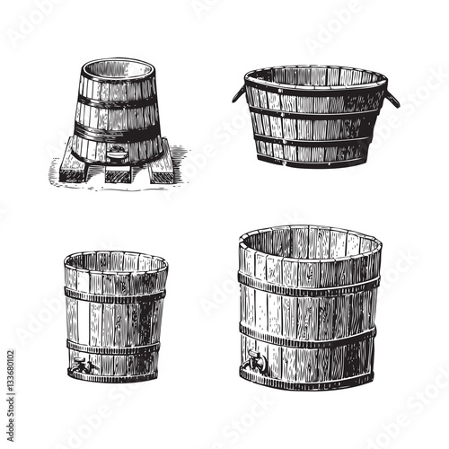 Set of wine barrel engravings