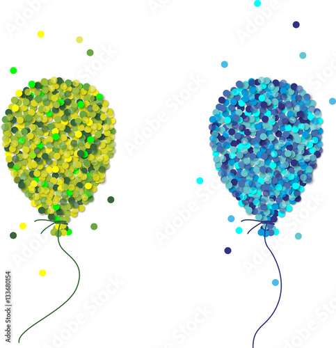 Bunte Konfetti Luftballons, grün/blau, Papierkonfetti photo