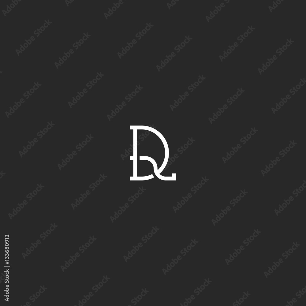 Hipster logo DR initials monogram mark, black and white style wedding invitation overlapping letters D R emblem mockup, weaving thin line design element Hipster logo DR initials monogram mark, black and white style wedding invitation overlapping letters D R emblem mockup, weaving thin line design element