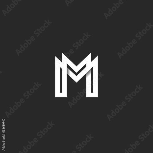 Letter M logo monogram, overlapping line mark MM initials combination symbol mockup, black and white typography design hipster element photo