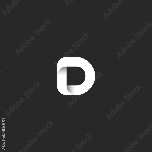 Letter D logo ribbon black-white gradient monogram, simple initial for business card emblem, continuous line, creative trend technology icon typography design element template photo