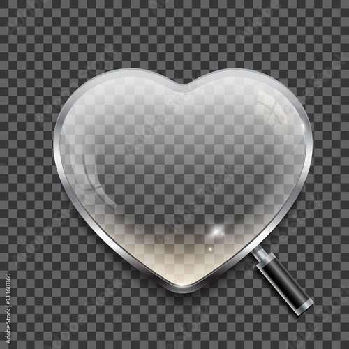 Are you looking for love. Magnifying glass in shape off the heart. Vector illustration. 