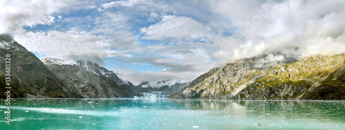 panoramic view of glacier inside of College Fjord, Alaska photo