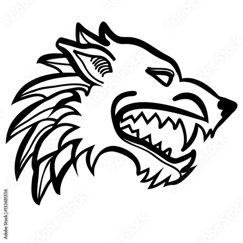 Vector illustration of dire wolf head black and white 